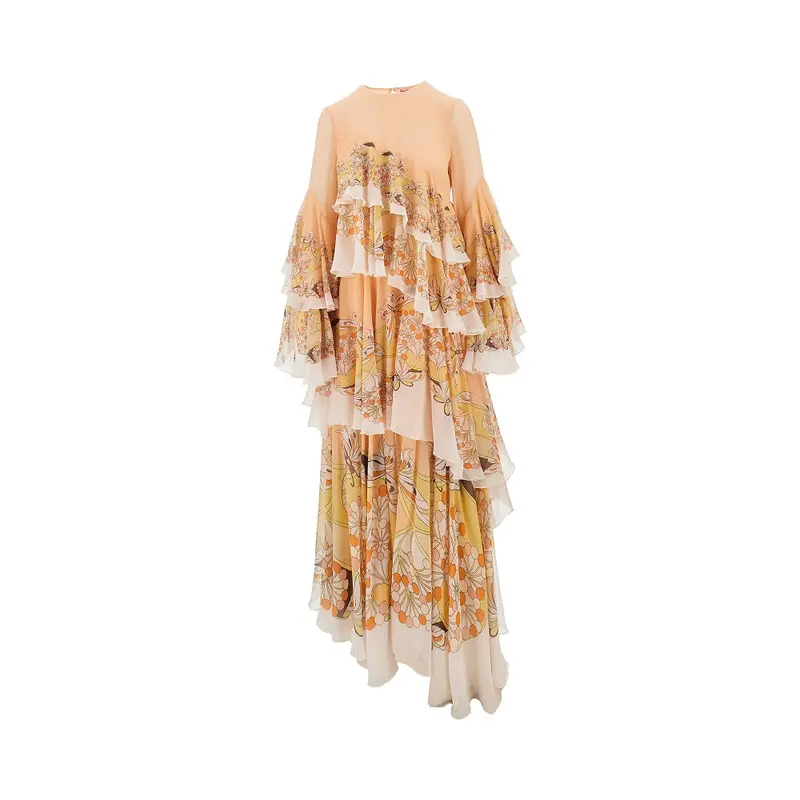 Abito a balze in chiffon di seta 'Naiad'