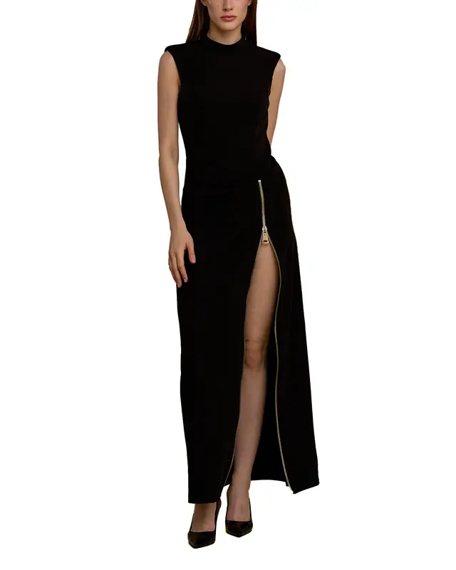 Abito lungo maxi zip nero eclisse