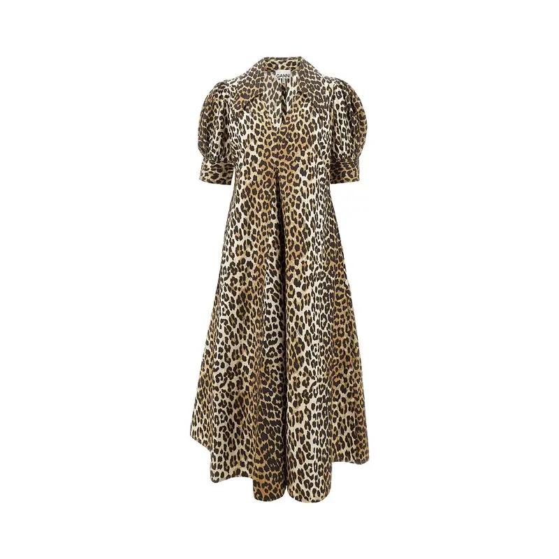 Abito midi in popeline leopardato