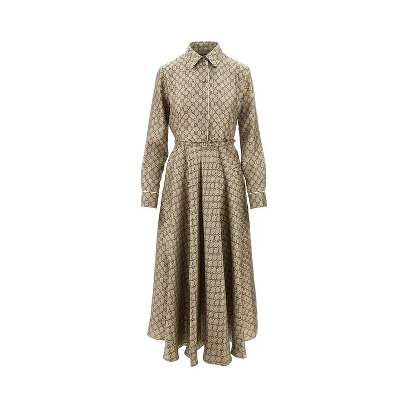Abito midi in twill di seta GG