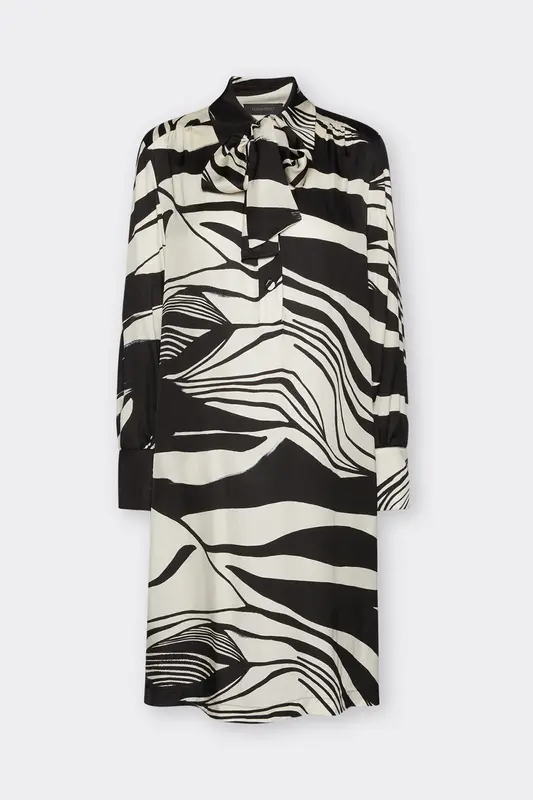 Abito Stampato in Twill di Viscosa / Nero
