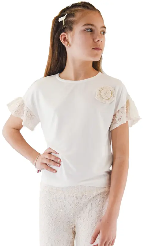Amore is me T-shirt con Decorazioni in Pizzo