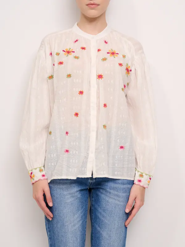 ANG E' - CAMICIA RICAMATA MANICA LUNGA - ECRU