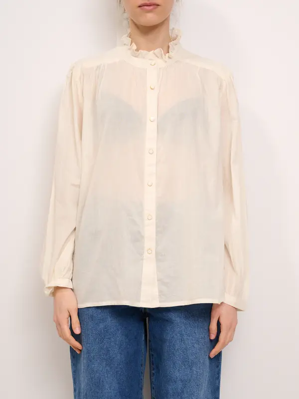 AN'GE - CAMICIA COLLO RUSCHES - BLANC CASSE'