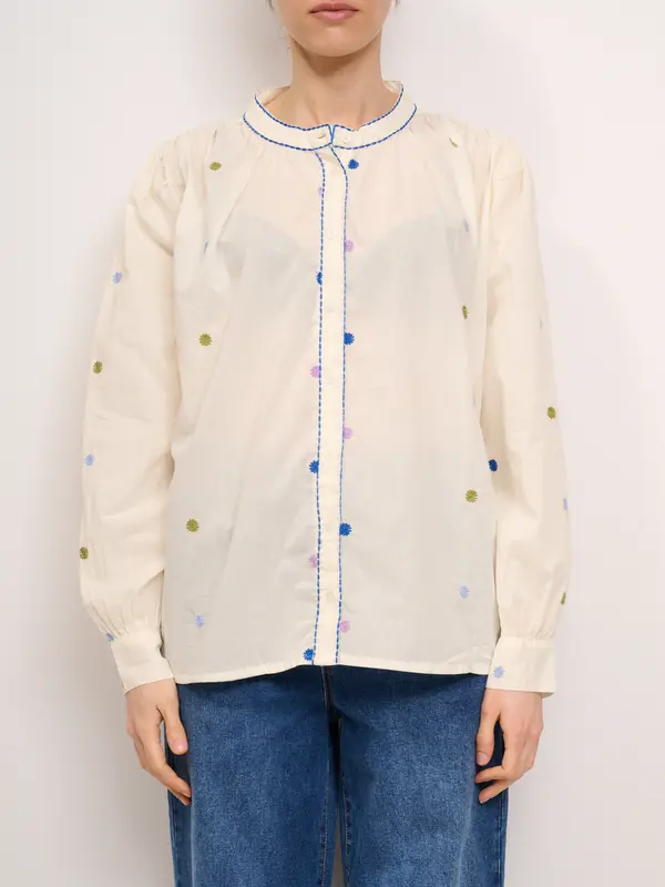 AN'GE - CAMICIA GIROCOLLO FIORE RICAMATO - BLU
