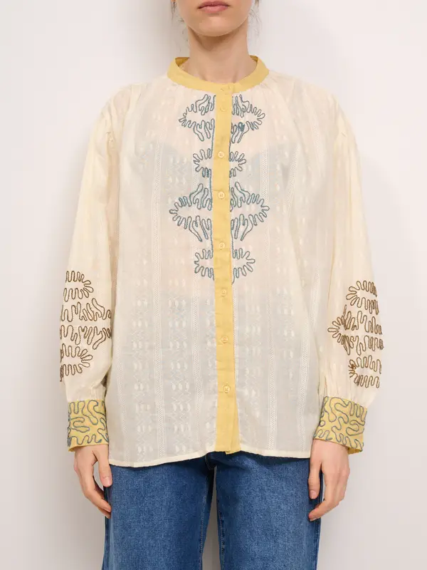 AN'GE - CAMICIA GIROCOLLO RICAMO - ECRU
