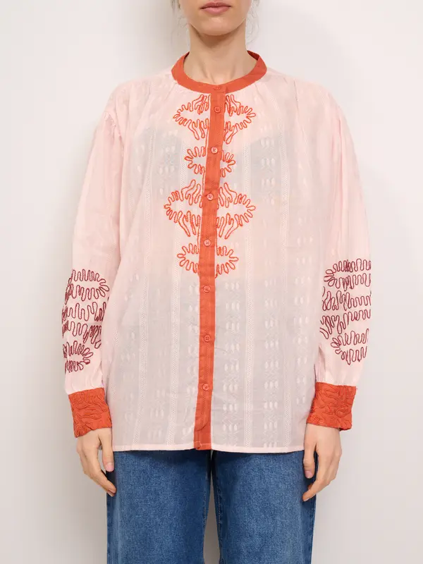 AN'GE - CAMICIA GIROCOLLO RICAMO - ROSE