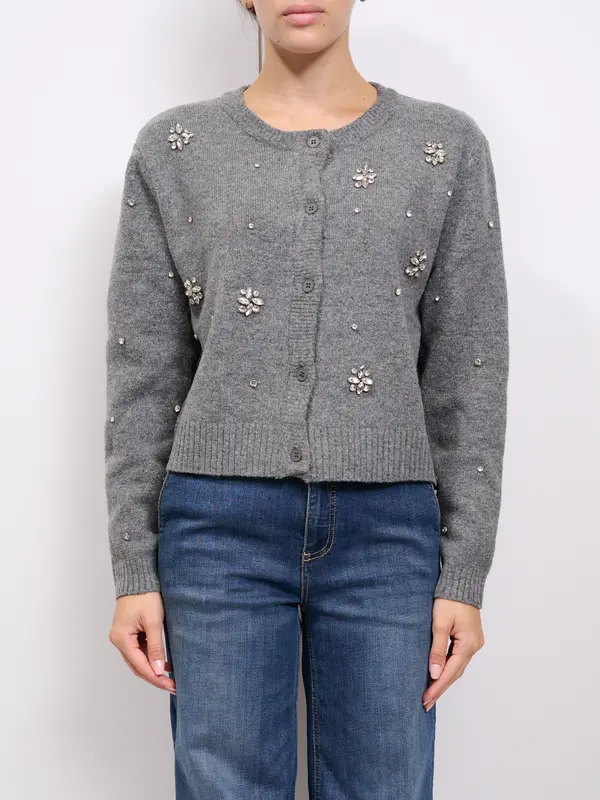 AN'GE - MAGLIA BOTTONI STRASS - GRIGIO