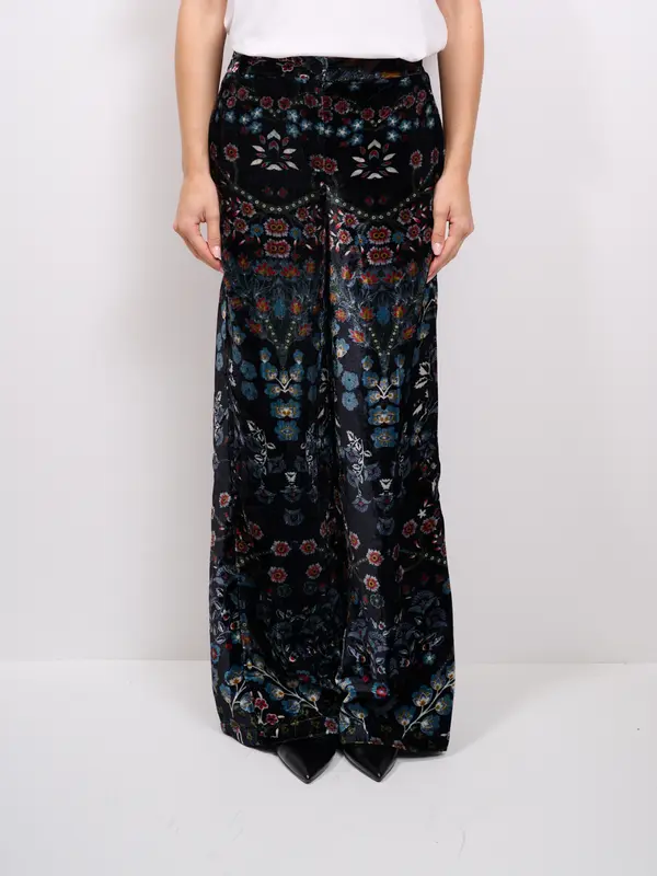 AN'GE - PANTALONE VELLUTO FANTASIA - NERO