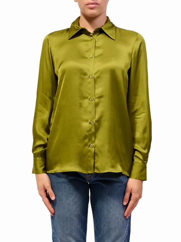 ANGELA DAVIS - CAMICIA TINTA UNITA - OLIVA