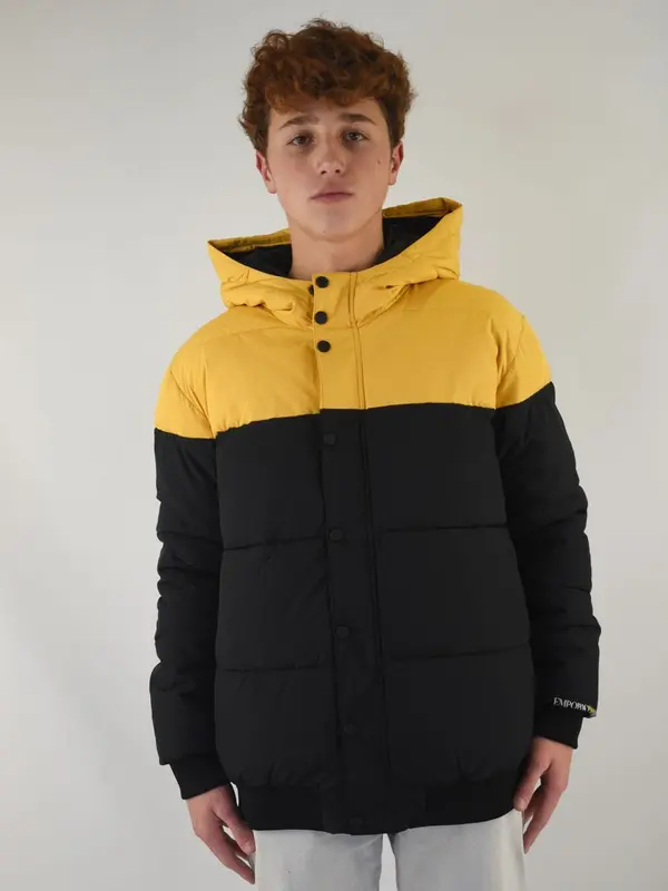 Armani Piumino Bicolore con Cappuccio Doppia Chiusura Zip e Bottoni