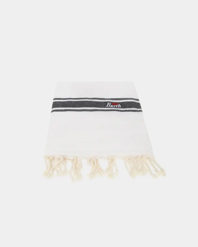 Asciugamano bianco con spugna frange