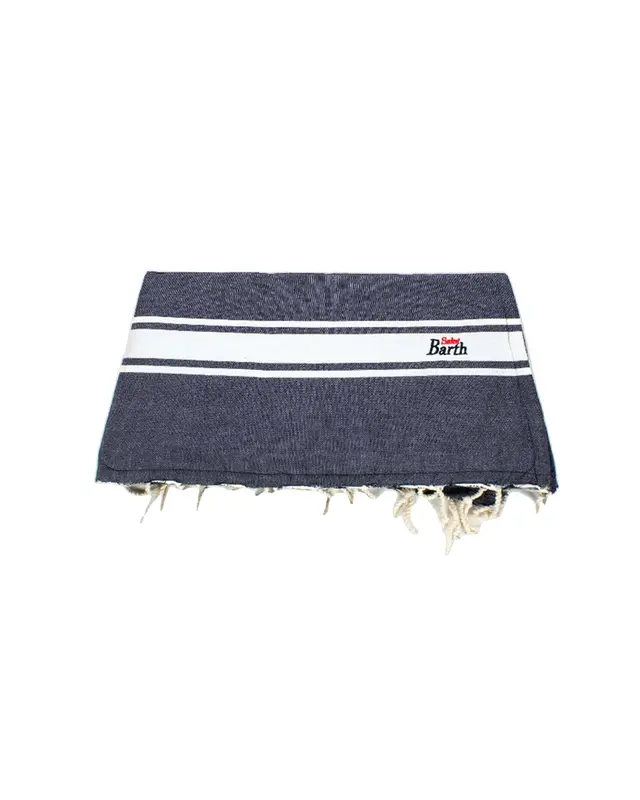 Asciugamano blu con spugna frange