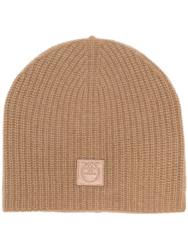 Berretto a Coste con Applicazione / Beige
