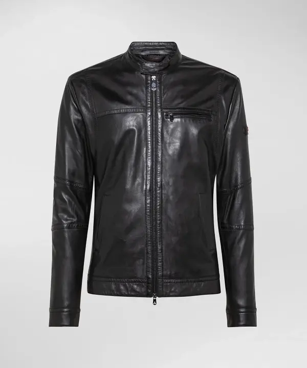 Biker in Pelle con Logo / Nero
