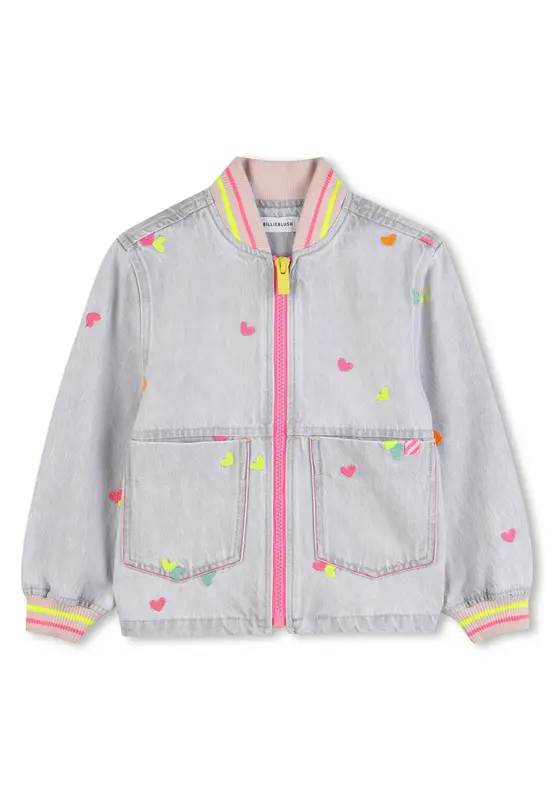 Billieblush Giacca in Jeans Ricamata con Cuori Multicolori Bambina