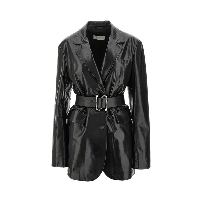 Blazer in pelle con cintura