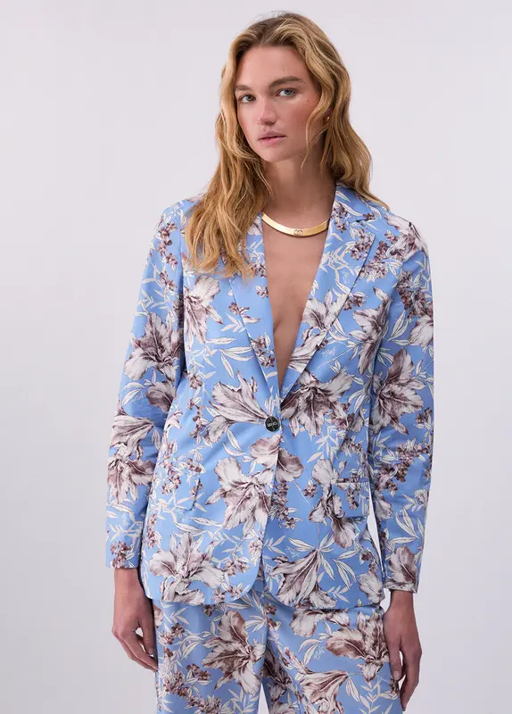 Blazer in Popeline Stampato / Celeste