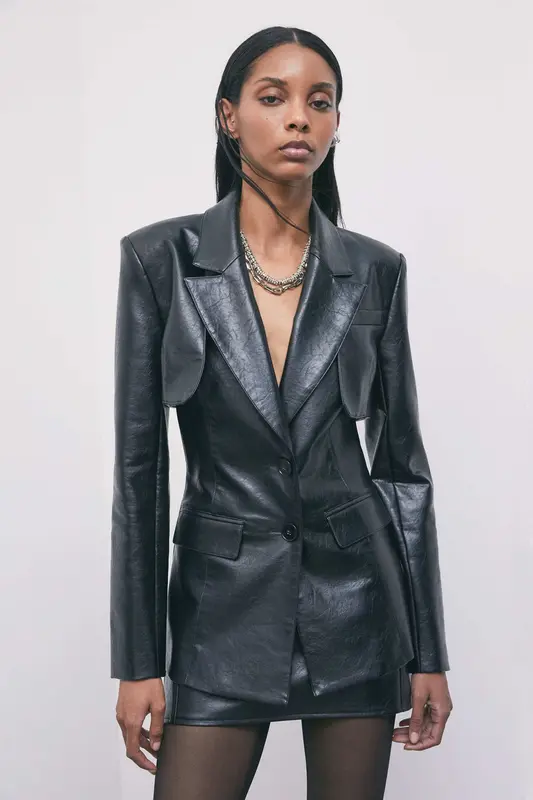 Blazer in Tessuto Spalmato / Nero
