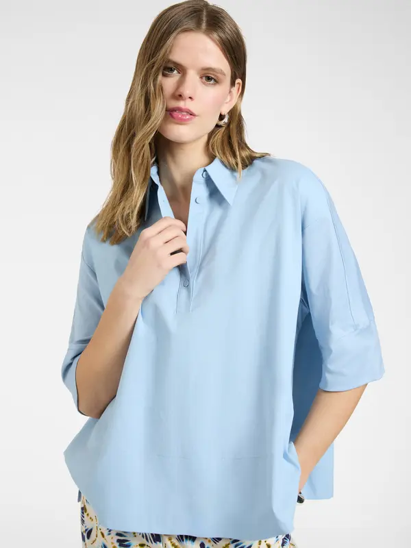 Blusa Boxy con Maniche a Tre Quarti / Azzurro
