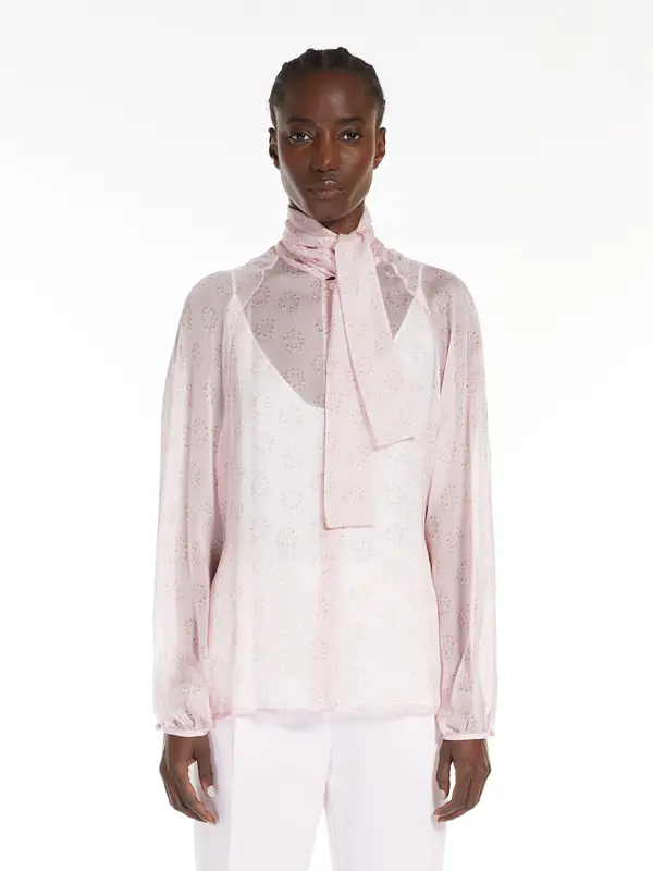 Blusa con Fiocco in Seta Stampata / Rosa