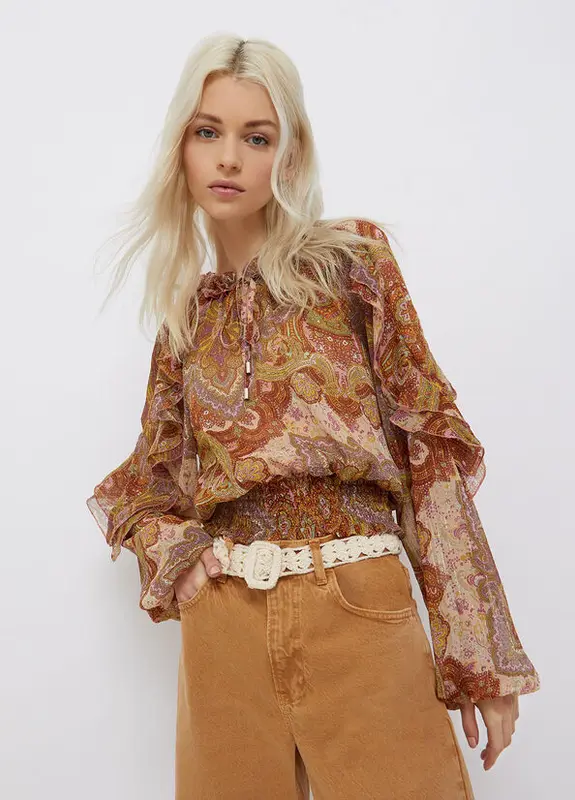 Blusa Cropped con Stampa Liu Jo / Marrone