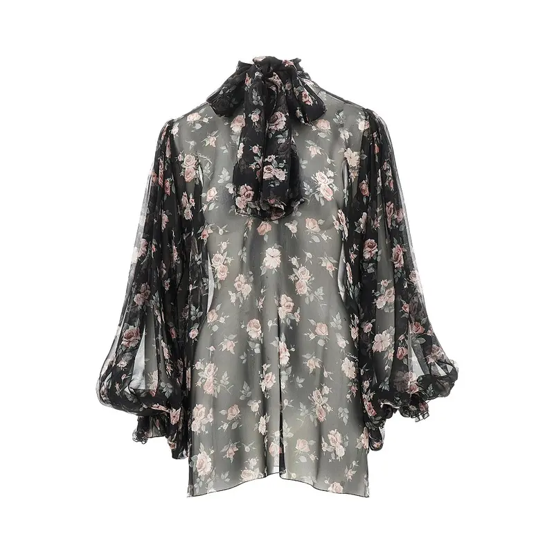 Blusa in chiffon stampa rose vintage
