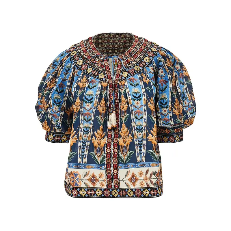 Blusa in cotone con stampa arazzo