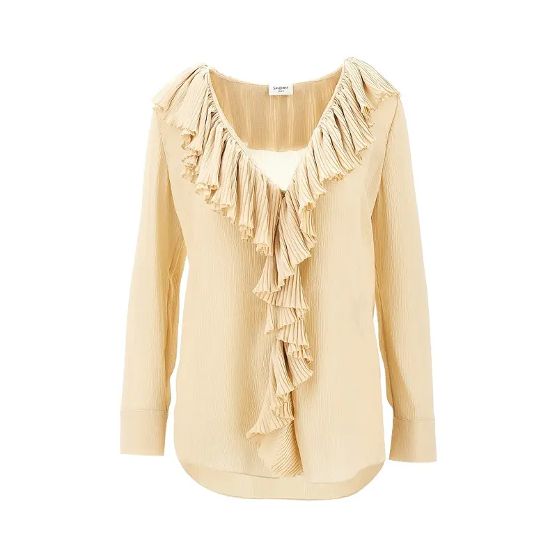 Blusa in crepe di seta con volant
