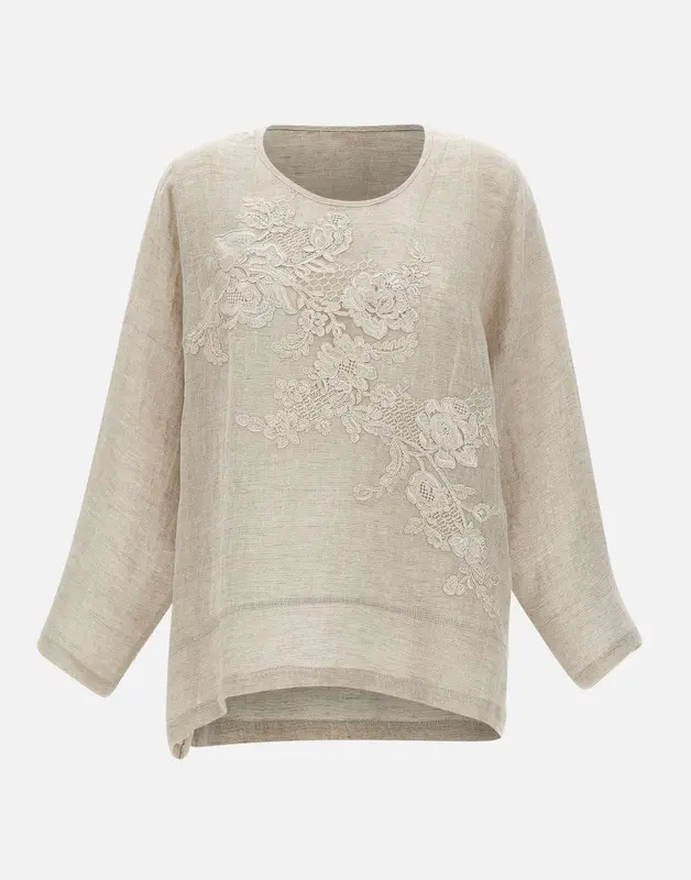 Blusa in lino con dettagli in pizzo