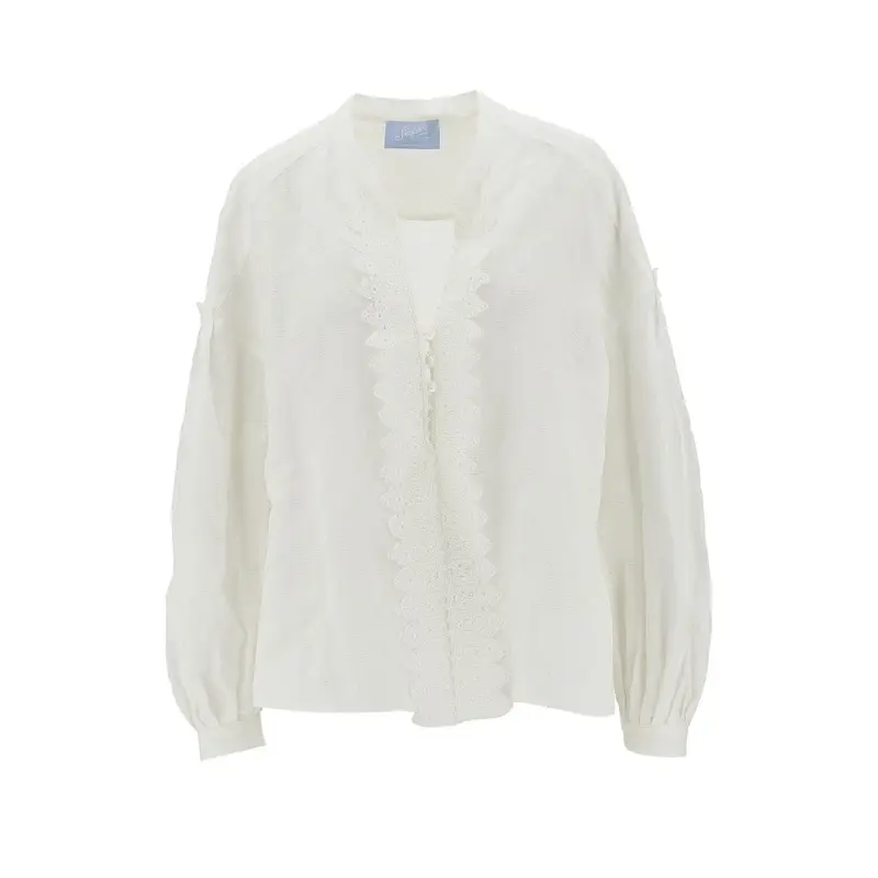 Blusa in misto lino operato