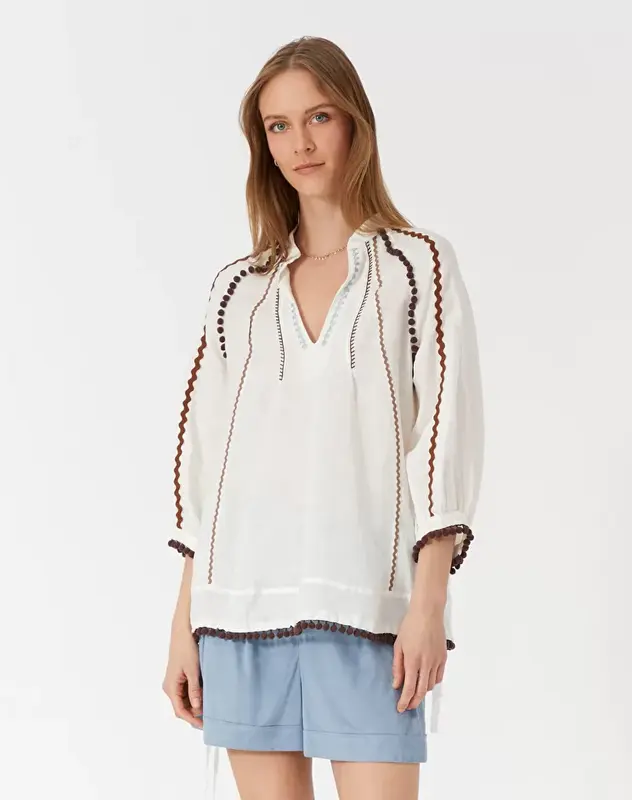 Blusa Manila Grace con Manica a Tre Quarti / Bianco