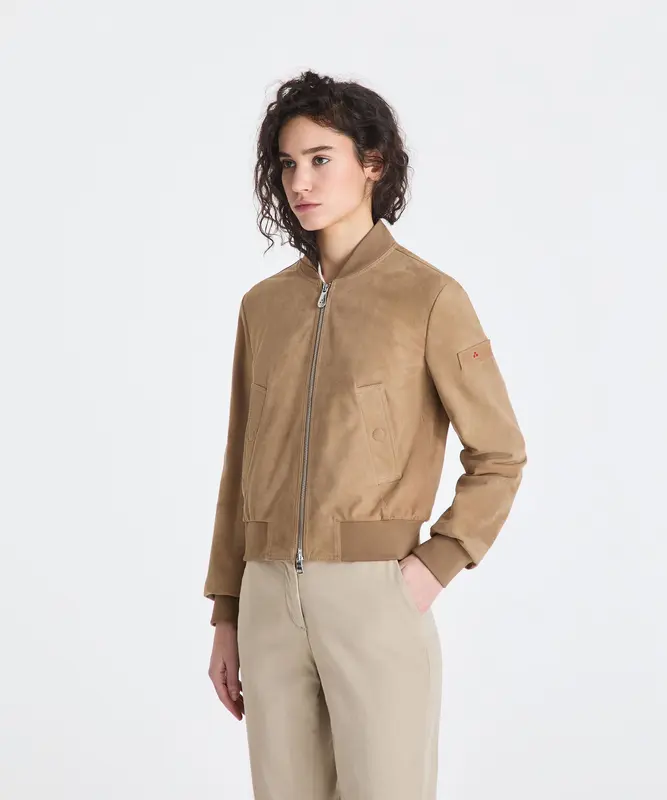 Bomber in Pelle Scamosciata / Beige