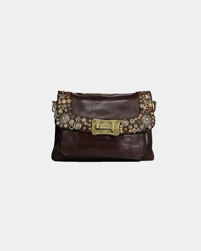 Borsa Agnese pelle marrone borchie