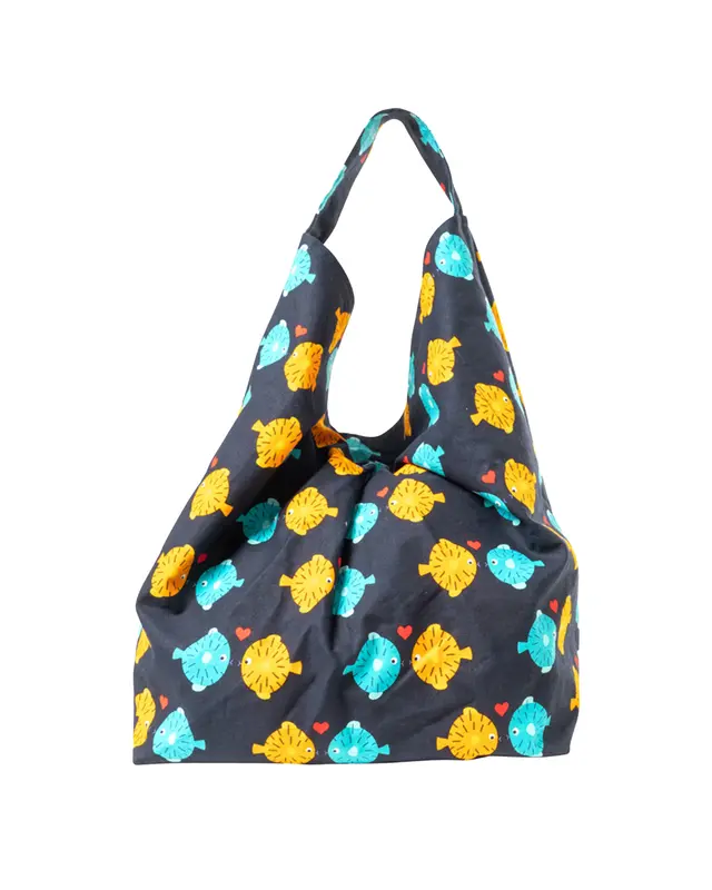 Borsa Easy Bag cotone nero pesci cuore