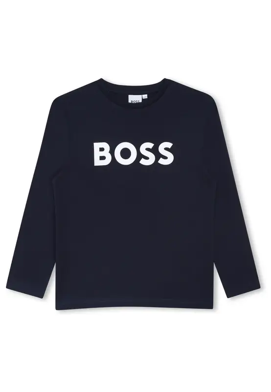 BOSS T-Shirt Manica Lunga Bambino con Logo Premium