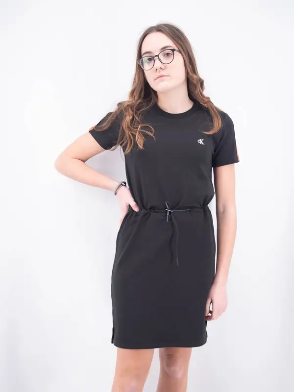 Calvin klein kids Abito Manica Corta con Cintura Bande Laterali e Mini Logo
