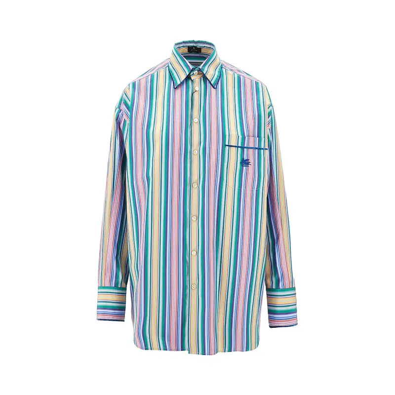 Camicia a righe con piping in velluto