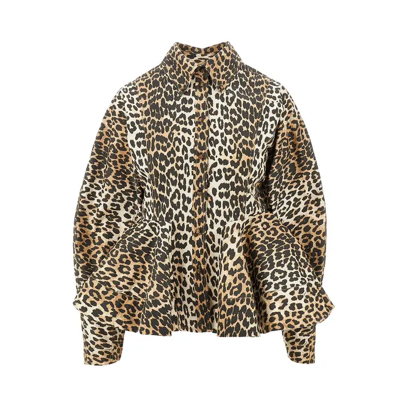 Camicia con peplo in cotone leopardato