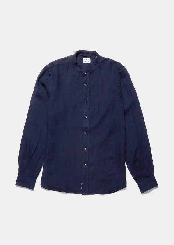 Camicia coreana lino blu