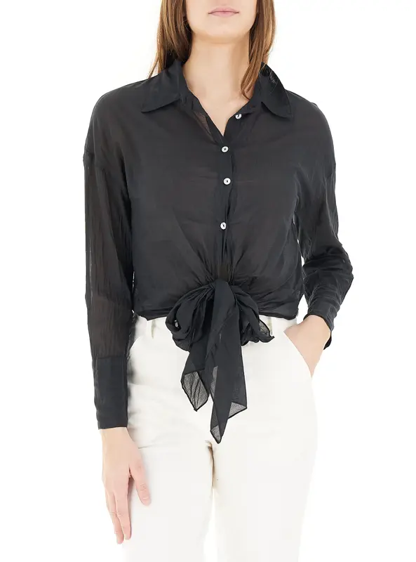 Camicia in Cotone con Nodo / Nero