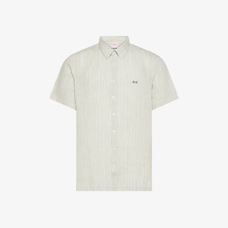 Camicia in Lino con Maniche Corte / Beige