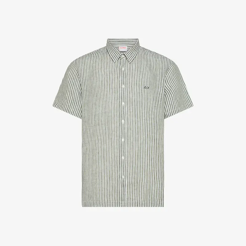 Camicia in Lino con Maniche Corte / Verde