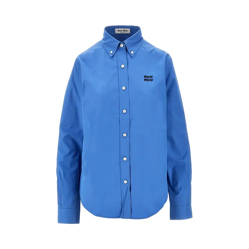 Camicia in popeline con logo ricamato