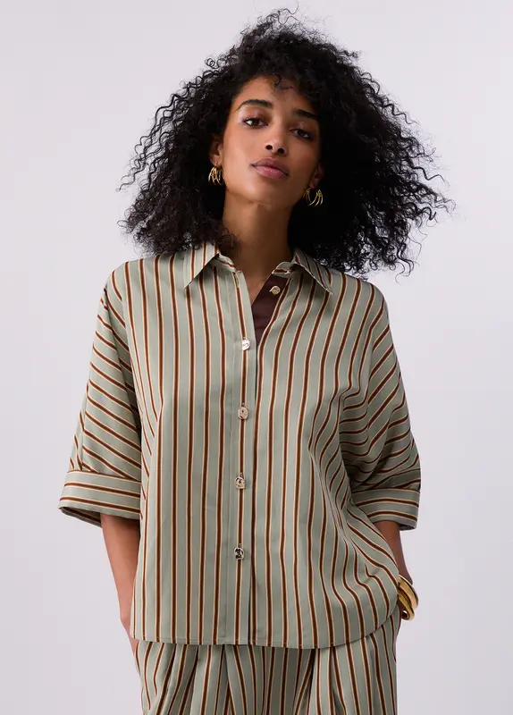 Camicia in Rayon a Righe / Verde