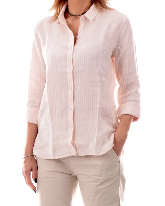 Camicia Marine lino righe rosa