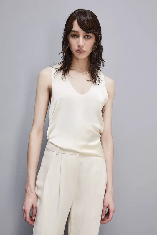 Camicia Top Senza Maniche in Viscosa / Bianco
