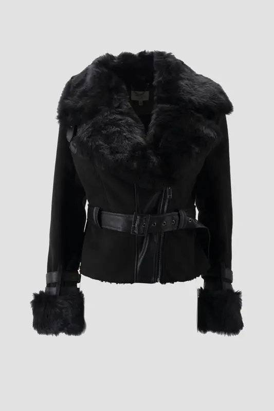 Cappotto con Ecopelliccia / Nero