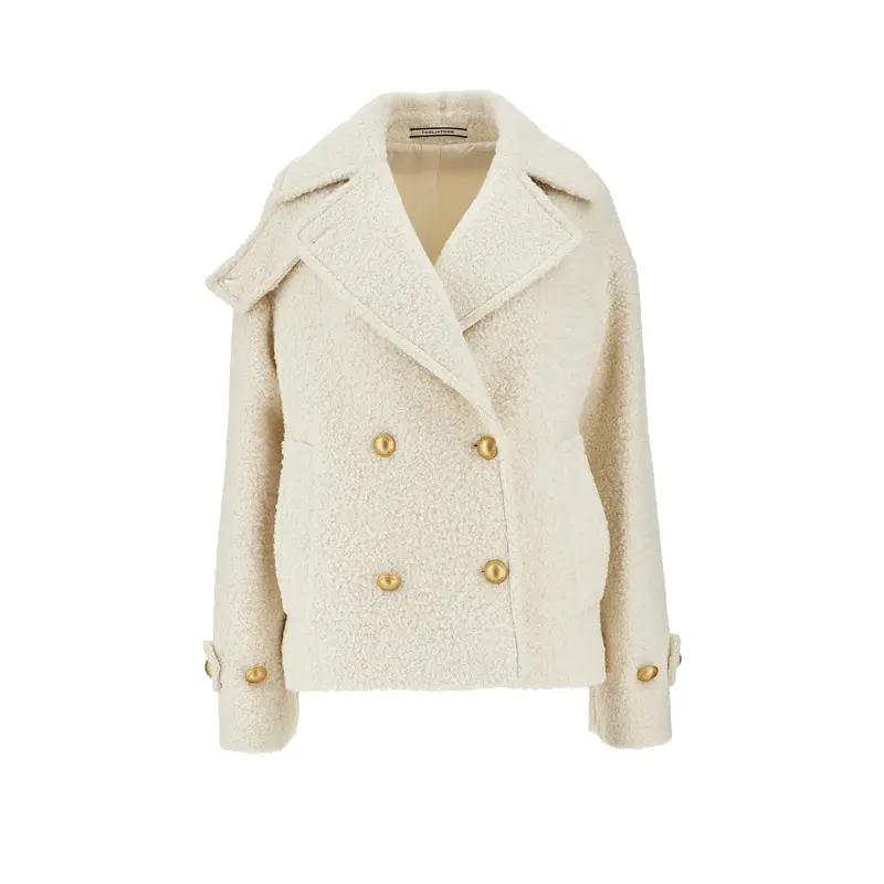 Cappotto doppiopetto in misto alpaca bouclé