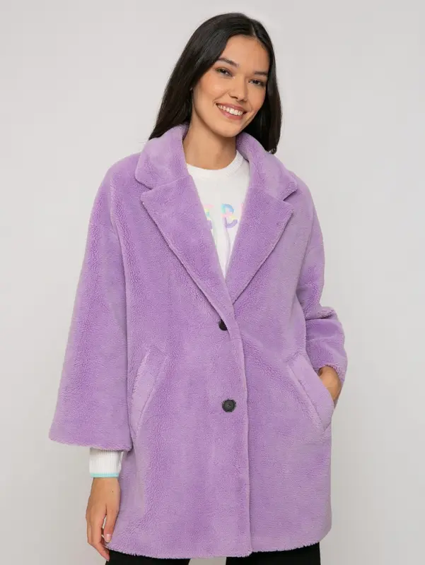 Cappotto Saint Barth in Tessuto Teddy / Viola